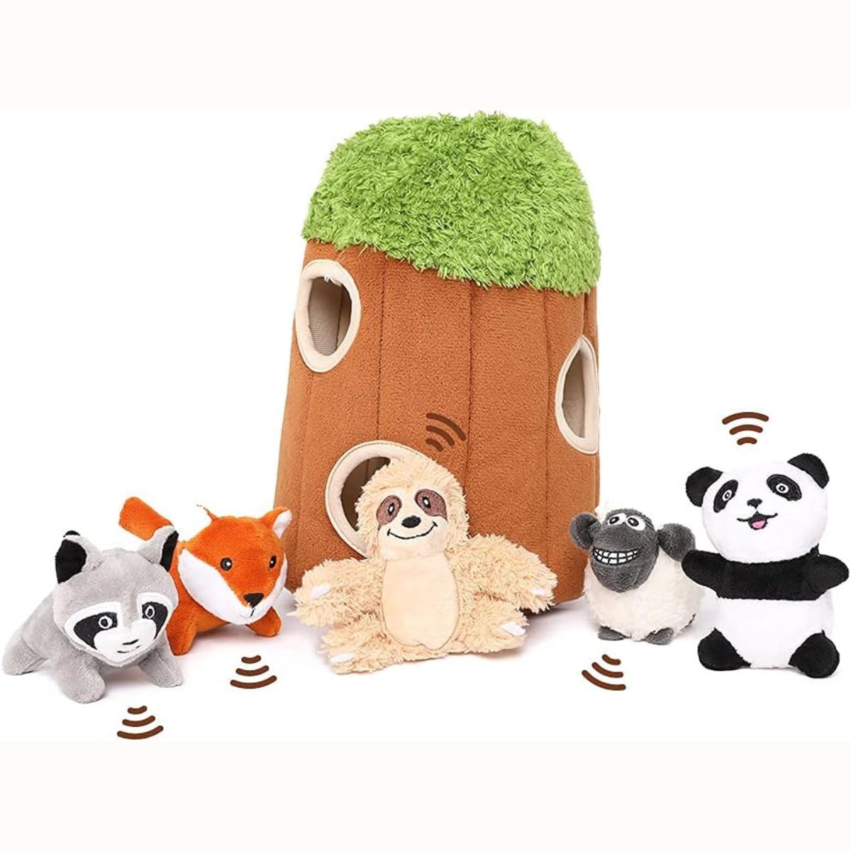 Cabane dans les arbres avec 5 petits jouets en peluche