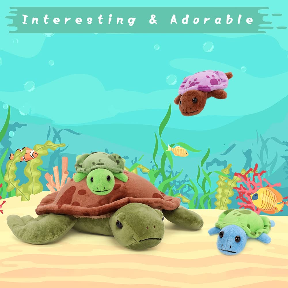 Turtle Stuffed Animal Toy with 3 Baby Turtles, 13 Inches