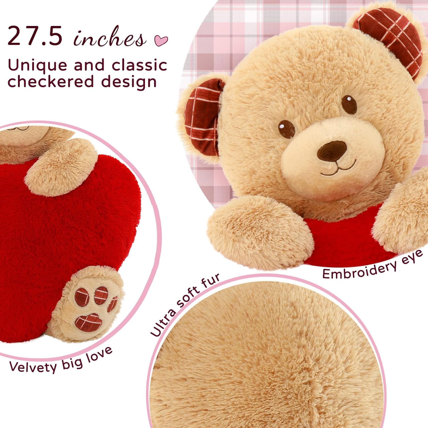 Valentine's Day Teddy Bear Plush Toy, Brown, 28 inches