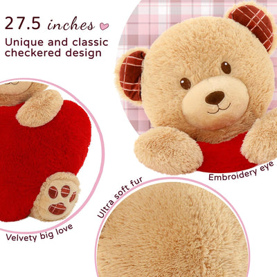 Valentine's Day Teddy Bear Plush Toy, Brown, 28 inches - MorisMos Stuffed Animal Toys