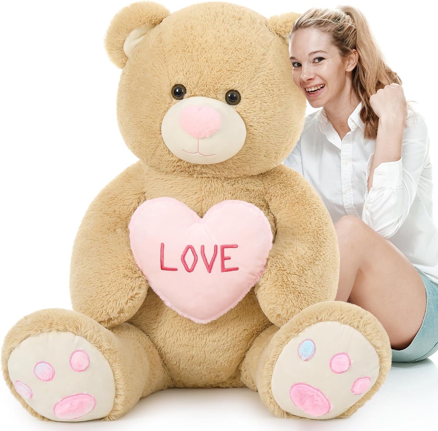 Valentine's Teddy Bear Plush Toy, Light Brown, 43 Inches