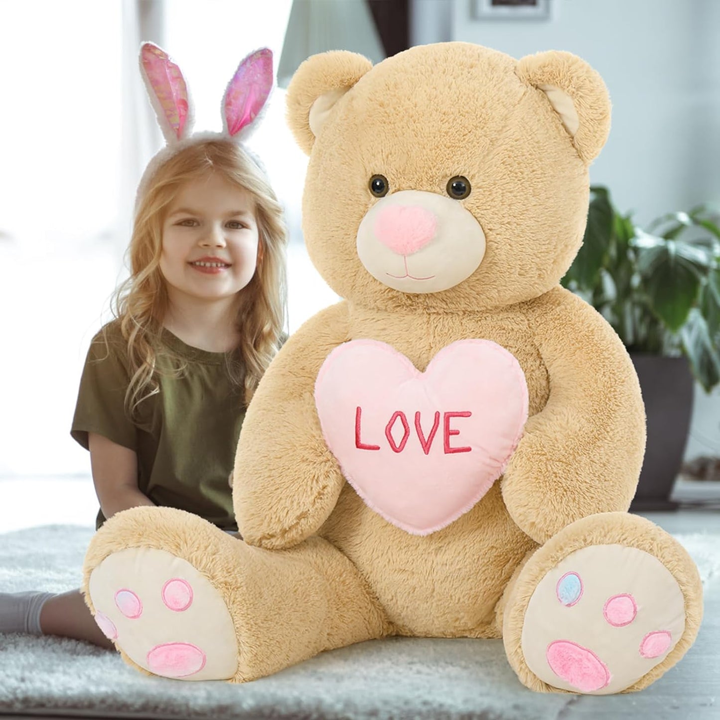 Valentine's Teddy Bear Plush Toy, Light Brown, 43 Inches