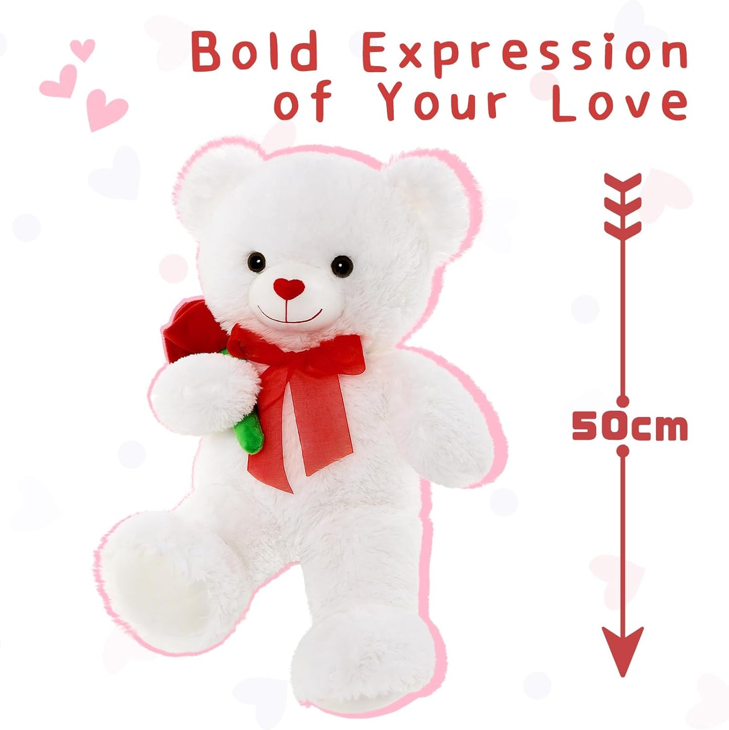 Valentine's Teddy Bear Plush Toy, White, 19.6 Inches