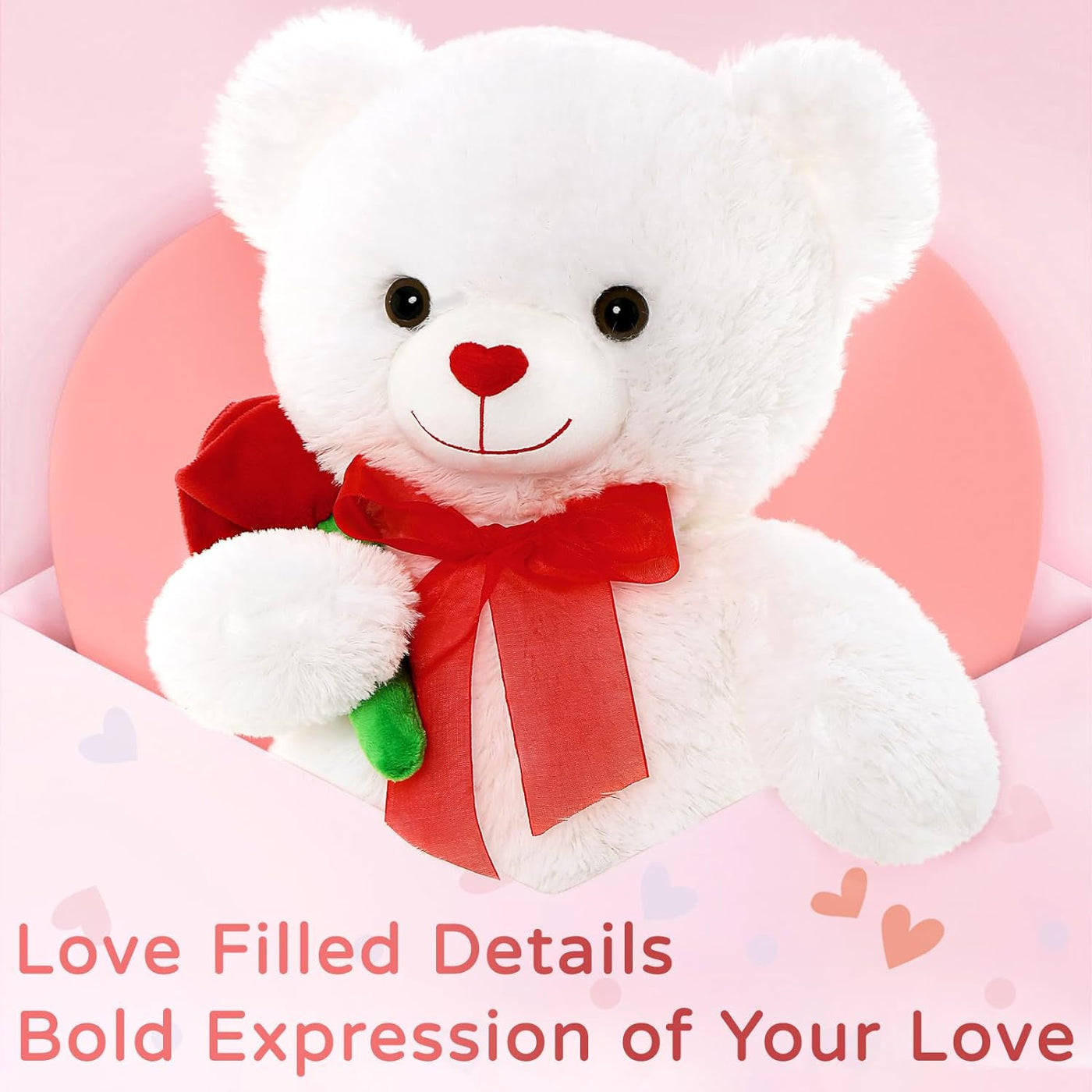 Valentine's Teddy Bear Plush Toy, White, 19.6 Inches