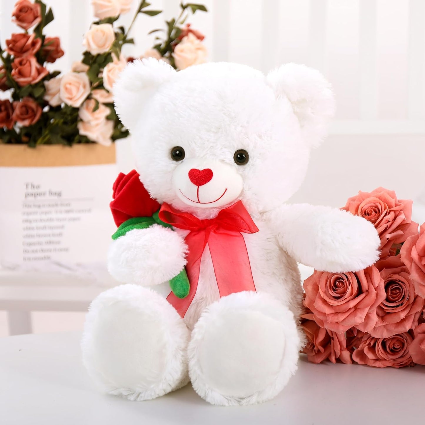 Valentine's Teddy Bear Plush Toy, White, 19.6 Inches