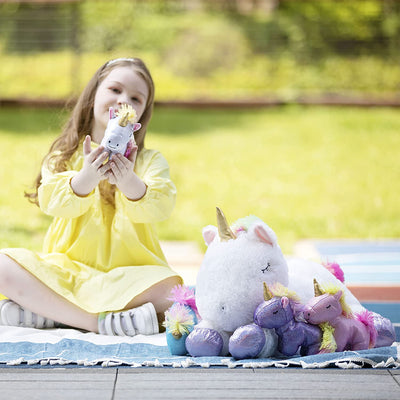 Unicorn Mom with Baby Plushies, White, 24 Inches - MorisMos Stuffed Animals