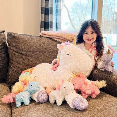 Unicorn Mom with Baby Plushies, White, 24 Inches - MorisMos Stuffed Animals