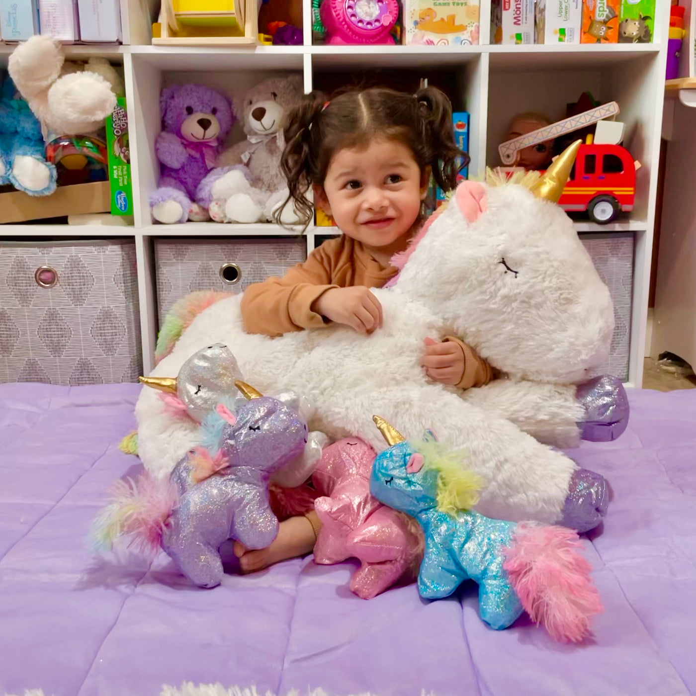 Unicorn Mom with Baby Plushies, White, 24 Inches - MorisMos Stuffed Animals