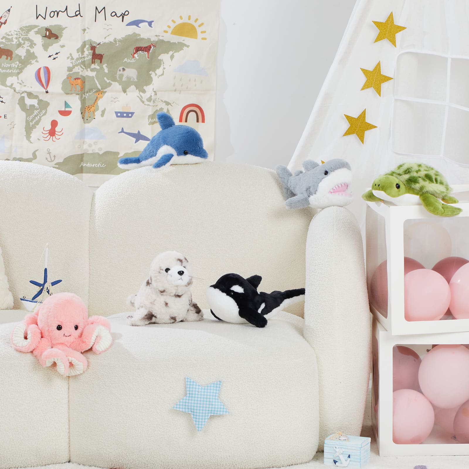 6 Pcs Ocean Stuffed Animals Sea Plush Toys, 9.8 Inches