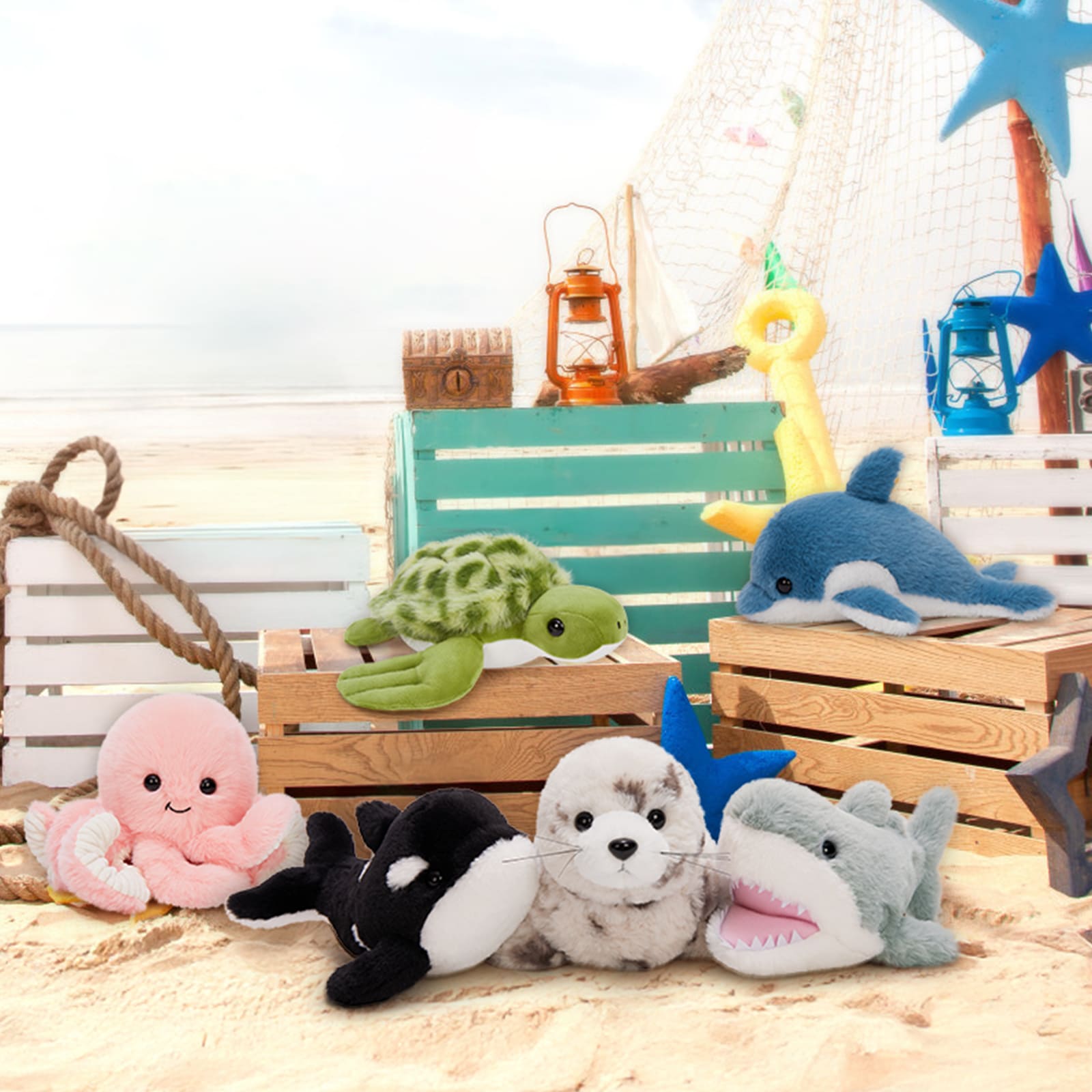 6 Pcs Ocean Stuffed Animals Sea Plush Toys, 9.8 Inches