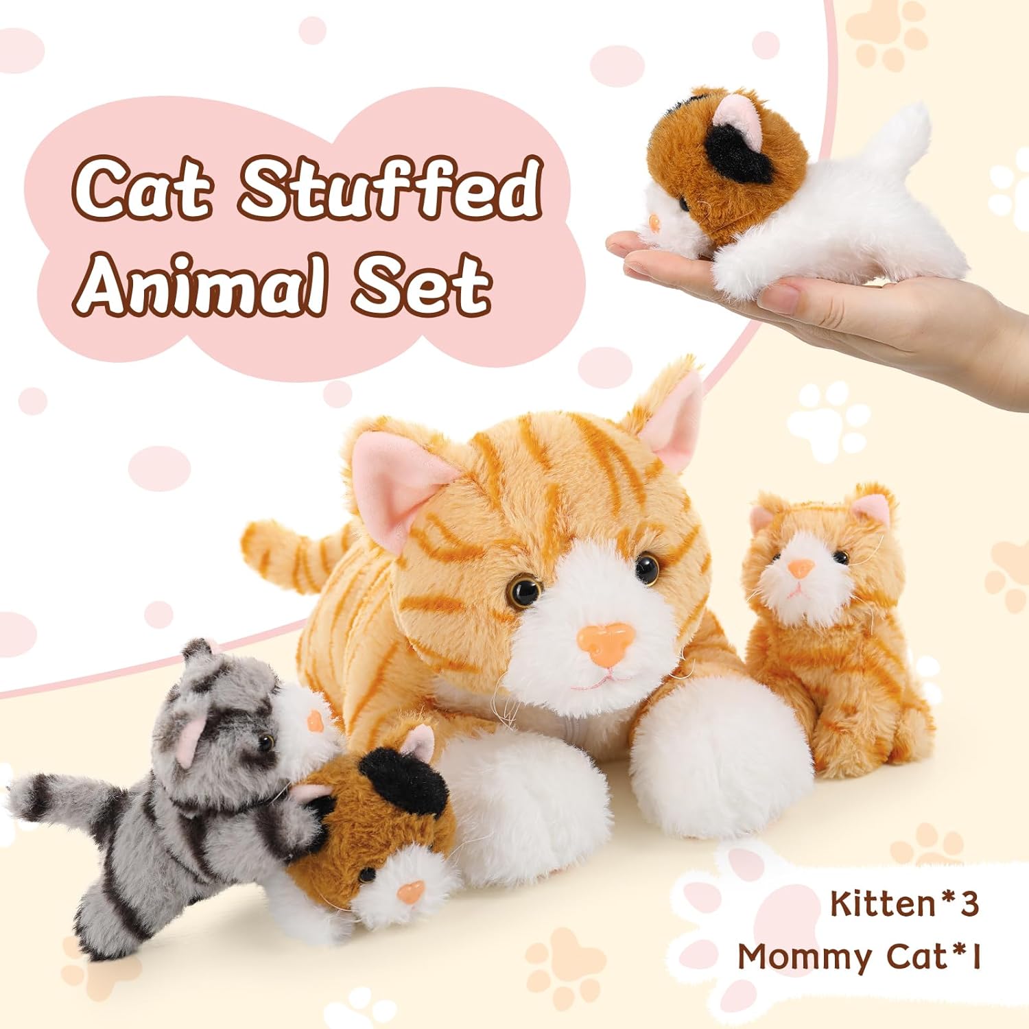 Cat Stuffed Animal Kitten Plush Toys, Orange/Grey/Tie-Dye, 16 Inches