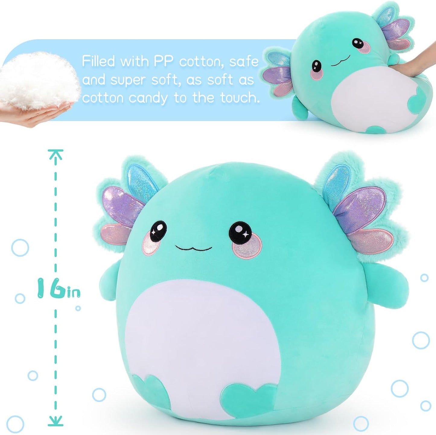 Axolotl Stuffed Animals, Mint Green, 15.7 Inches - Cute Cartoon Plush Pillows - Cartoon Axolotl Cushion Pillows for Kids - Soft Salamander Throw Pillows - Free Shipping