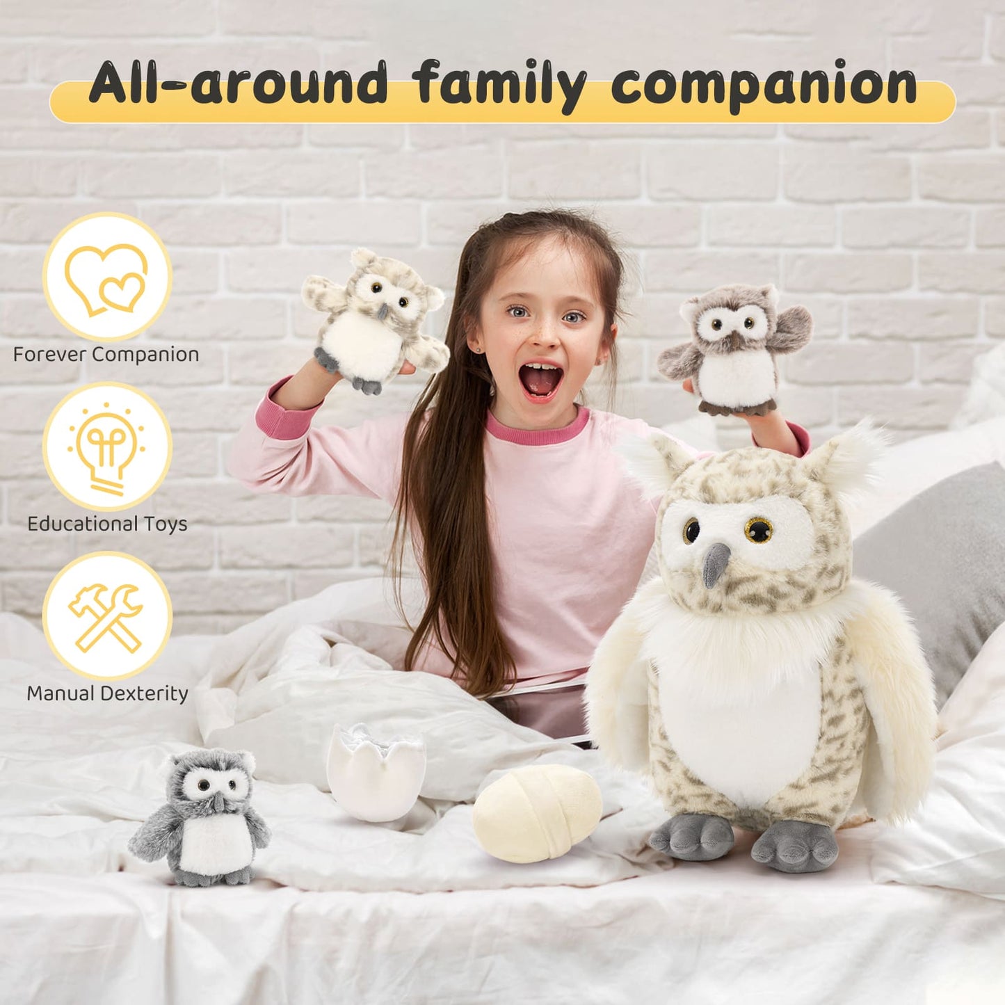 Owl Mom And Baby Stuffed Animals Set - Lifelike Eurasian Eagle-owl Plush Toys - Stuffed Animal Owl Babies with Their Mom - Owl Stuffed Animals with Babies In The Belly - Gift for Birders - Realistic Owl Stuffies - Gift for Kids Teens Adults On Birthday, Christmas, Easter, Baby Shower, Valentine's Day