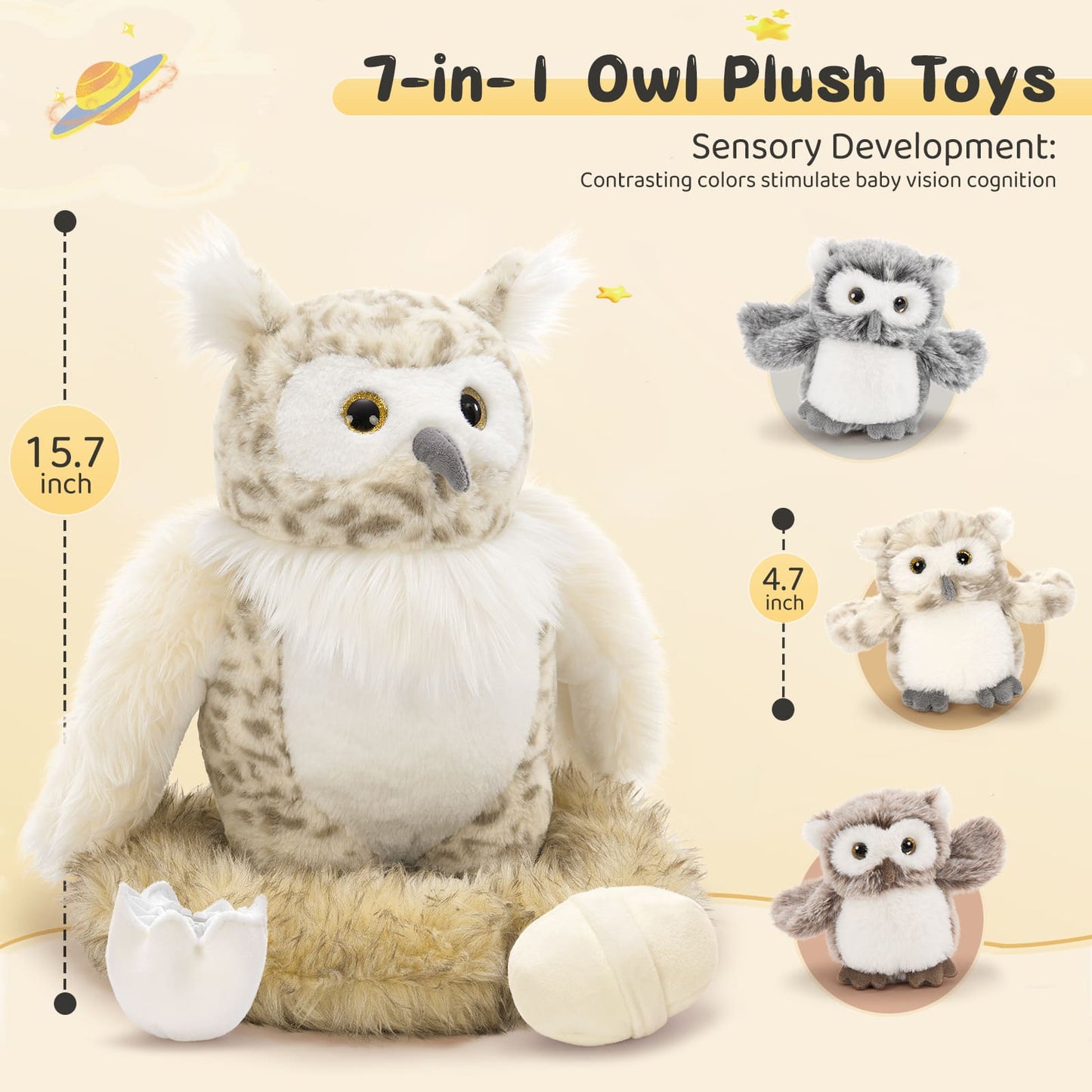 Owl Mom And Baby Stuffed Animals Set - Lifelike Eurasian Eagle-owl Plush Toys - Stuffed Animal Owl Babies with Their Mom - Owl Stuffed Animals with Babies In The Belly - Gift for Birders - Realistic Owl Stuffies - Gift for Kids Teens Adults On Birthday, Christmas, Easter, Baby Shower, Valentine's Day