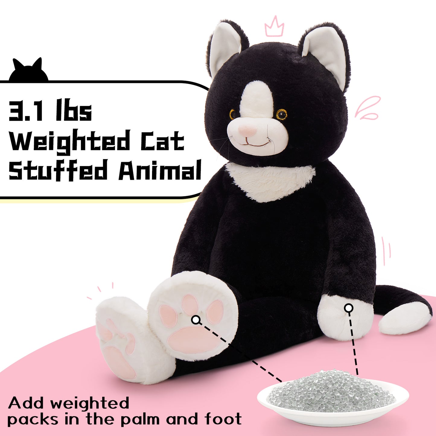 Cat Stuffed Animals Weighted Plush Toys, Black/Colorful, 39 Inches