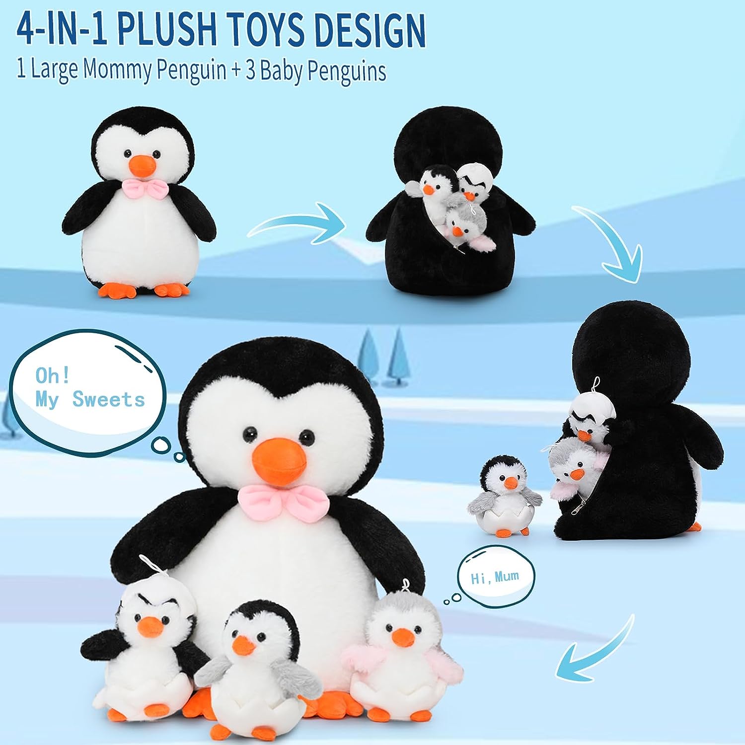 Ensemble de jouets en peluche pingouin, 16,5 pouces