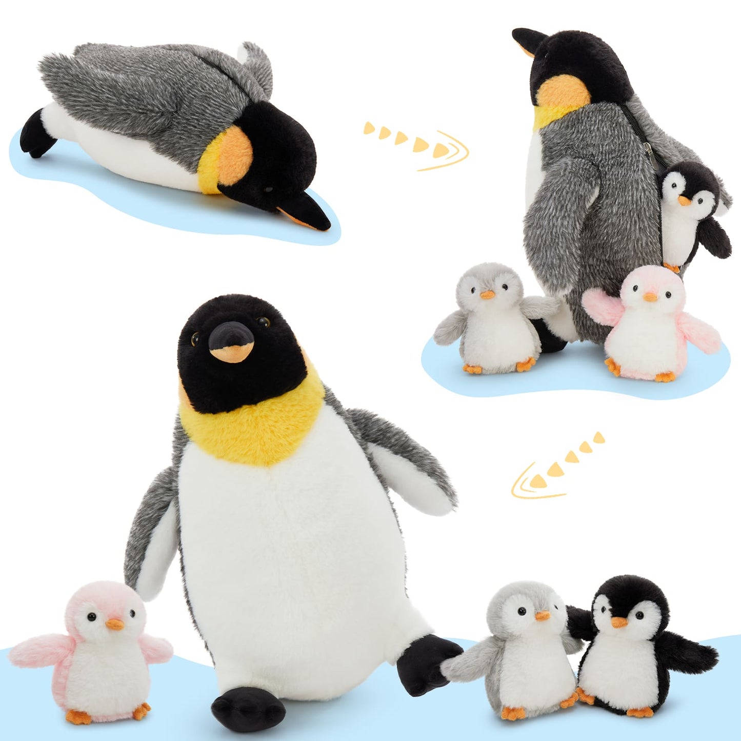 Penguin Stuffed Animals - Penguin Plush Toys - Stuffed Animal Penguin Babies with Their Mom - Penguin Stuffed Animals with Babies in the Belly - One Big Penguin with Three Penguin Babies