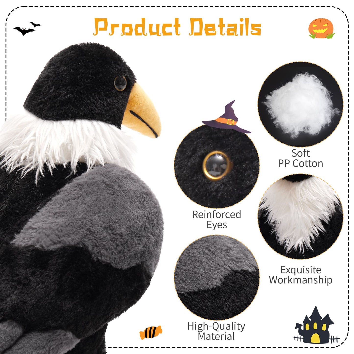Pied Crow Stuffed Animals with Babies inside the Belly - Realistic Raven Plush Toys - Gift for Birders - Free Shipping