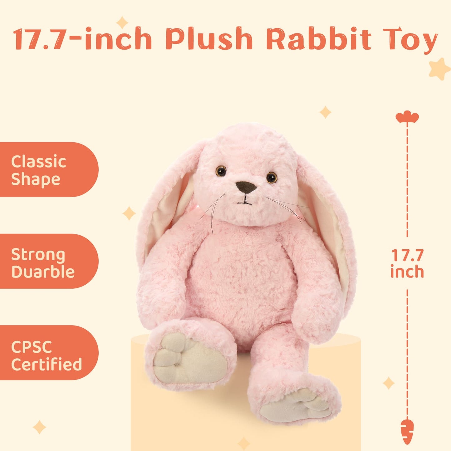Floppy Ear Bunny Plush Toy - 17.7 Inches Rabbit Stuffed Animals - Easter Bunny Stuffies Rabbit Plushies - Kawaii Bunny Plush Toy for Girls Boys - Free Shipping Now