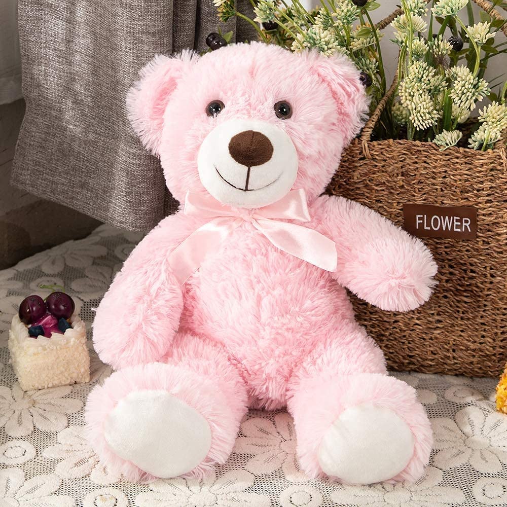 3-Piece Teddy Bear Stuffed Animals - MorisMos Stuffed Animals - Pink Teddy Bear Plush Toys Bulk - Small Teddy Bears for Baby Shower Centerpieces - Free Shipping