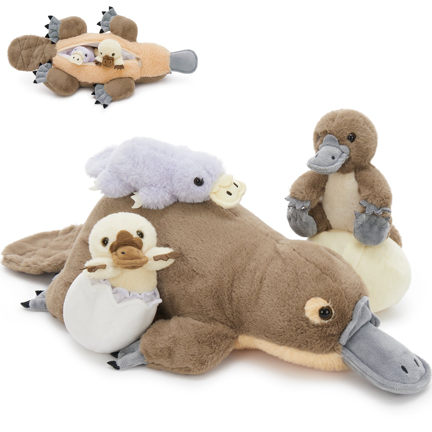 Realistic Duckbill Plush Toys - 5 Pcs Simulation Platypus Stuffed Animals - Cute Duckbill Plush Dolls - Stuffed Animal Platypus Babies with Their Mom - Gifts for Kids Teens Adults