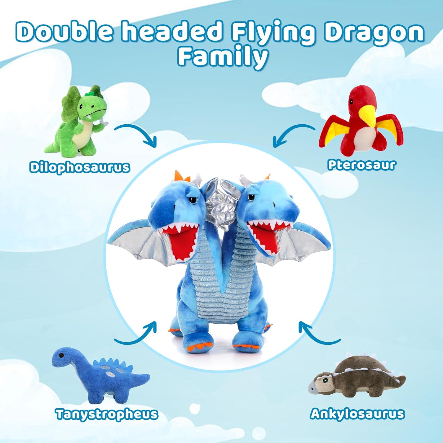 Double-headed Dragon Plush Toy Set, 20 Inches