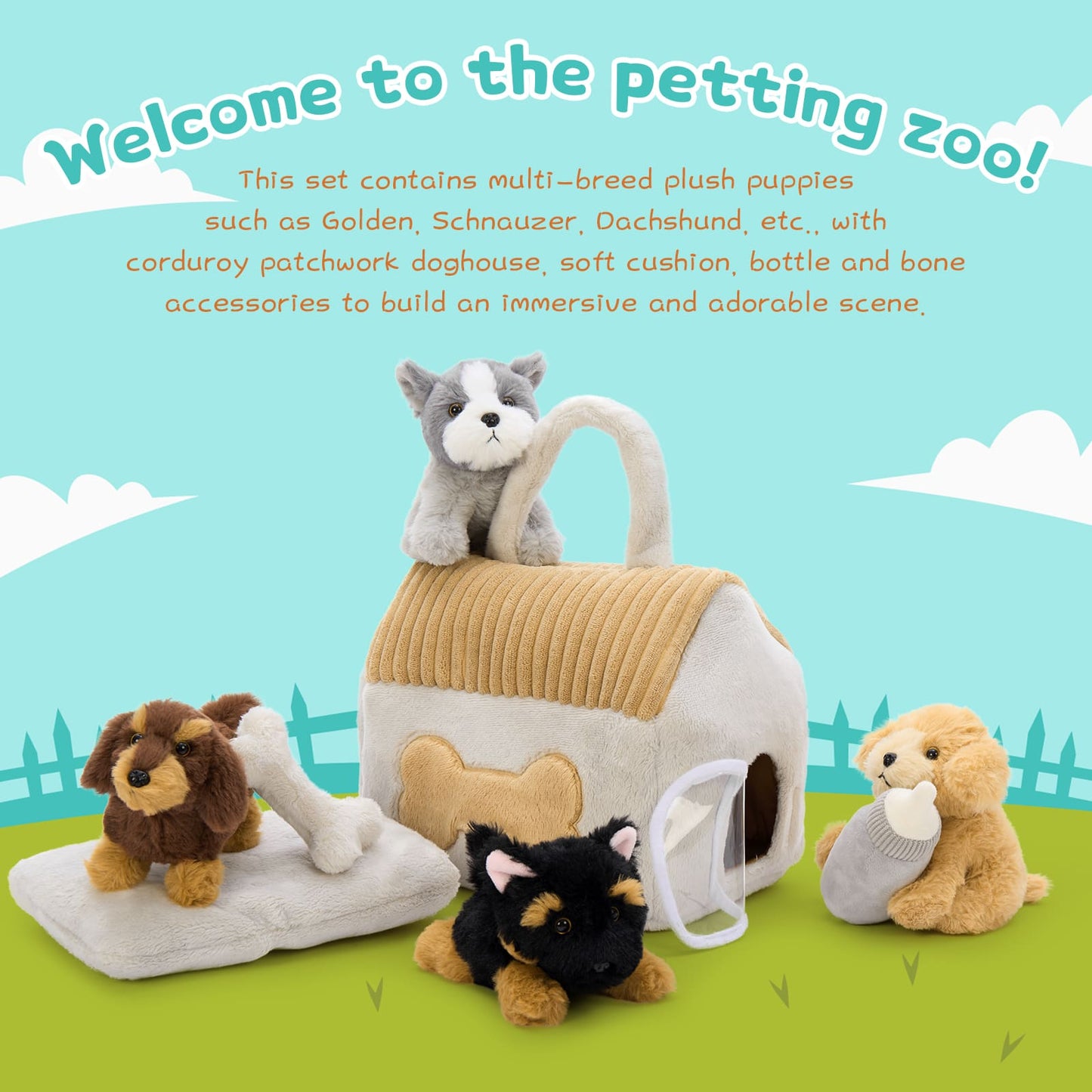 Perfect gift plush puppy toy set for kids and toddlers