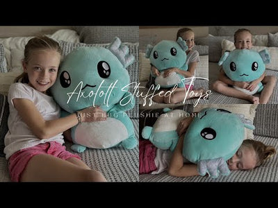 Hey, are any fellow axolotl enthusiasts present? You've got to take a look at this adorable axolotl plushie! It's got the most adorable big eyes and ears that sparkle. Made with a plushy fabric and filled with super soft PP cotton, you won't be able to resist cuddling it. This plush toy isn't just cute, it also doubles as a cozy throw pillow.