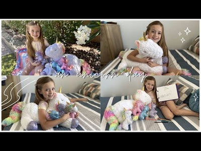Unicorn Mom with Baby Plushies, White/Green/Pink/, 24 Inches
