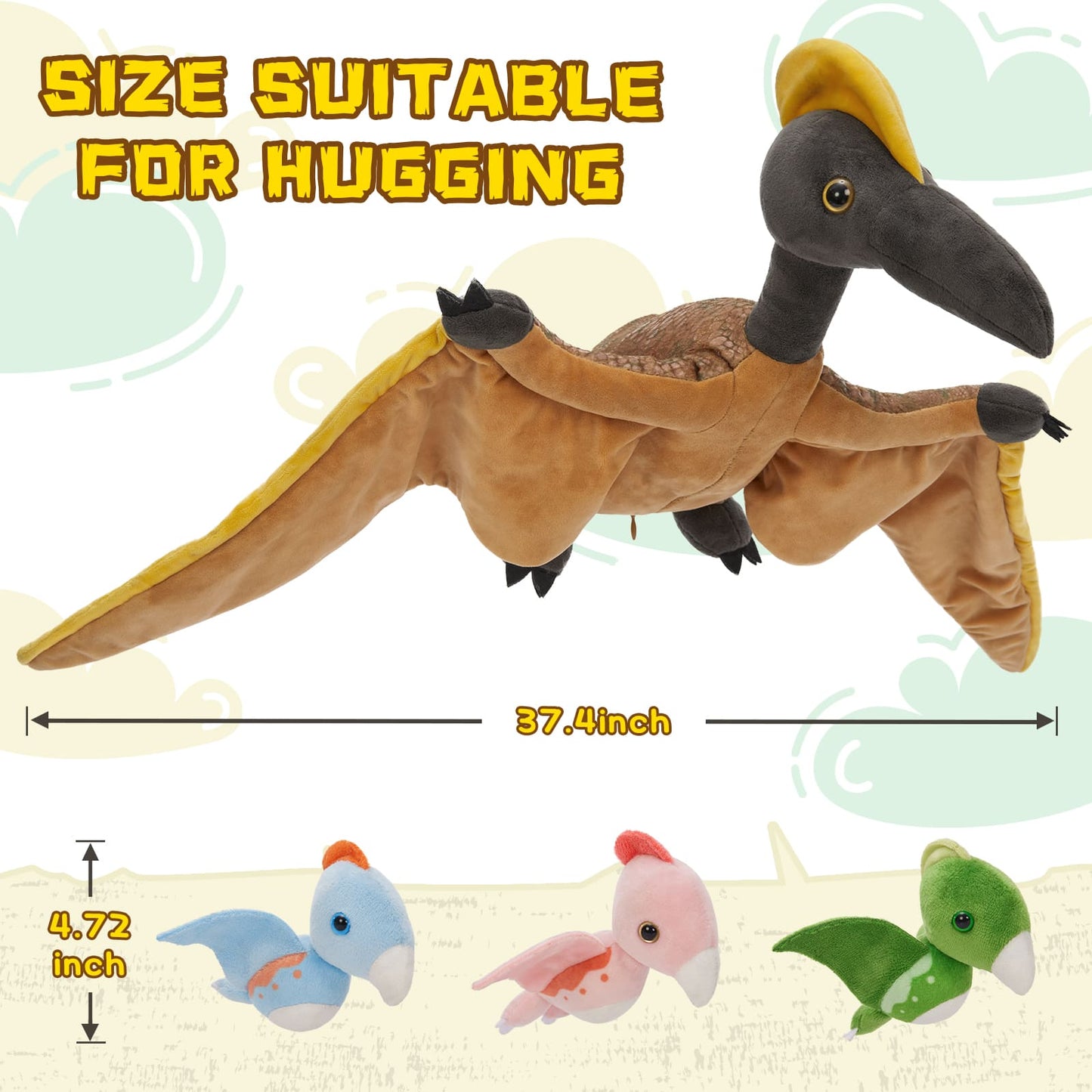 Pterosaur Stuffed Animals - One Big Pterosaur with Three Pterosaur 
 Babies - Jurassic Plush Toys - Party Favors Party Decorations - Gift Ideas for Girls Boys