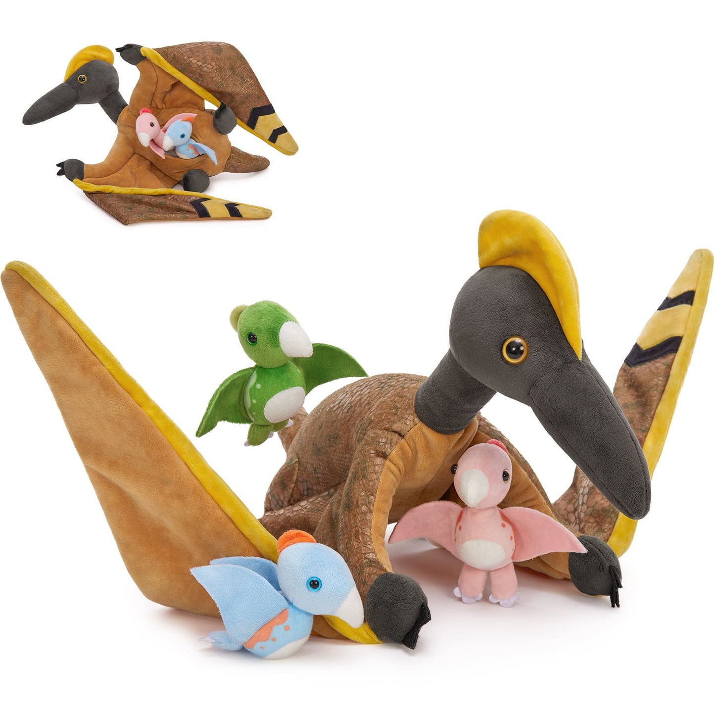 Pterosaur Stuffed Animals - One Big Pterosaur with Three Pterosaur 
 Babies - Jurassic Plush Toys - Party Favors Party Decorations - Gift Ideas for Girls Boys