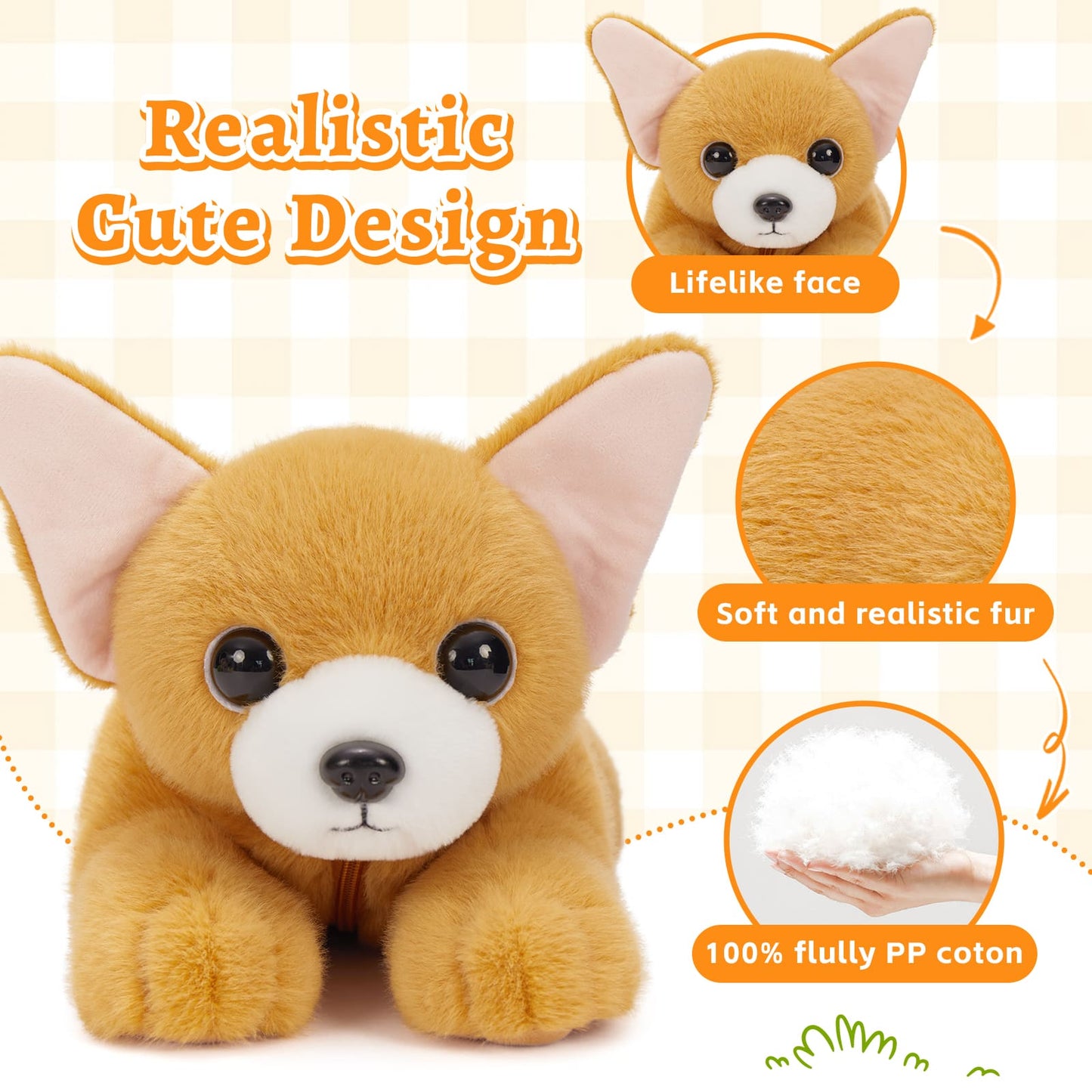 Chihuahua Stuffed Animals Realistic Puppy Plush Toys, 17.72 Inches - 4 Pcs Dog Stuffed Animals - Dog Baby Stuffed Animals with Their Mom - Cute Stuffed Toys for Imaginative Play - Soft Cuddly Companion for Kids - Stuffed Animals for Girls Boys Ages 3 to 8 Years