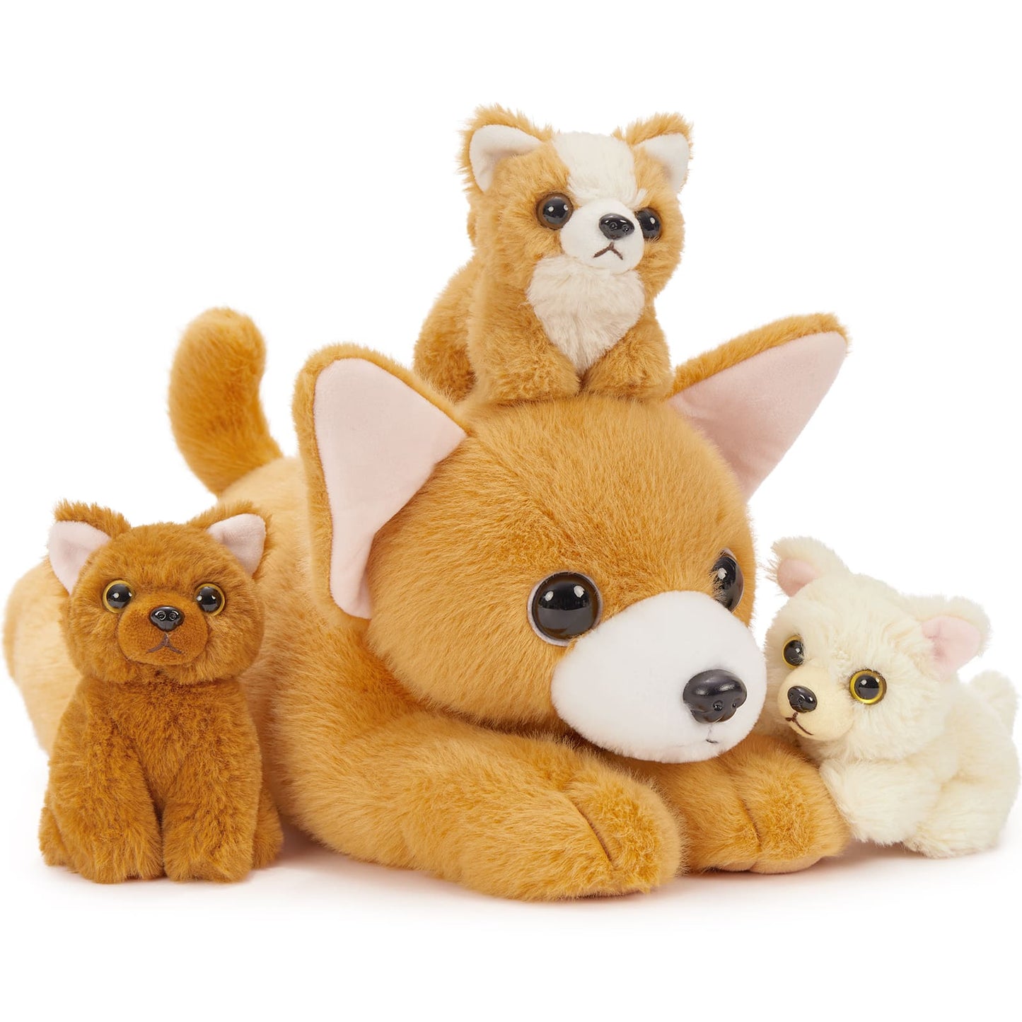 Chihuahua Stuffed Animals Realistic Puppy Plush Toys, 17.72 Inches - 4 Pcs Dog Stuffed Animals - Dog Baby Stuffed Animals with Their Mom - Cute Stuffed Toys for Imaginative Play - Soft Cuddly Companion for Kids - Stuffed Animals for Girls Boys Ages 3 to 8 Years