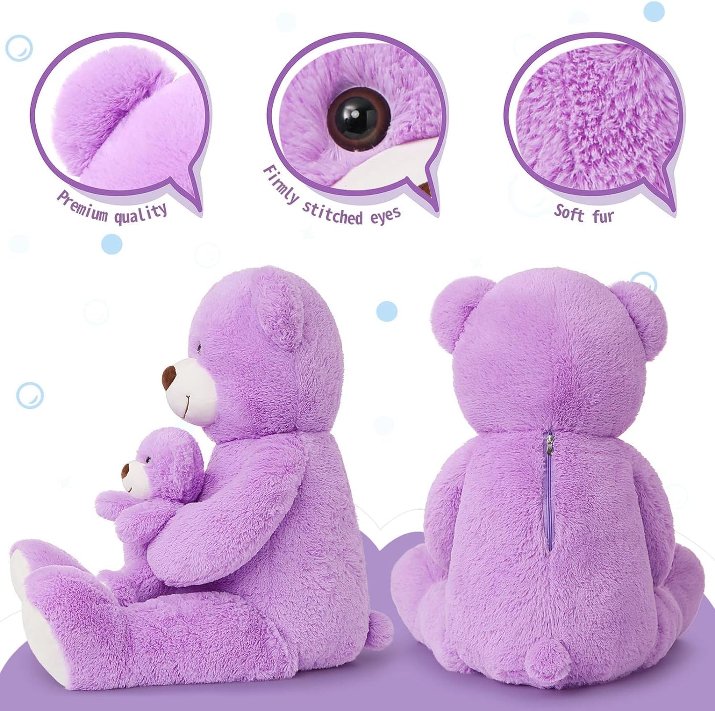 Purple Teddy Bear Plush Toys - Happy Smiling Face Pluffy Teddy Bear - 39-inch Teddy Bear Stuffed Animals - Teddy Bear Theme Baby Shower - Cute Teddy Bear Plush Dolls - Valentine's Day Teddy Bears&Gifts - Anniversary Gift for Wife/Husband - Vday Gift for Girlfriend/Boyfriend - Stuffed Animal Bear Babies with Their Mom