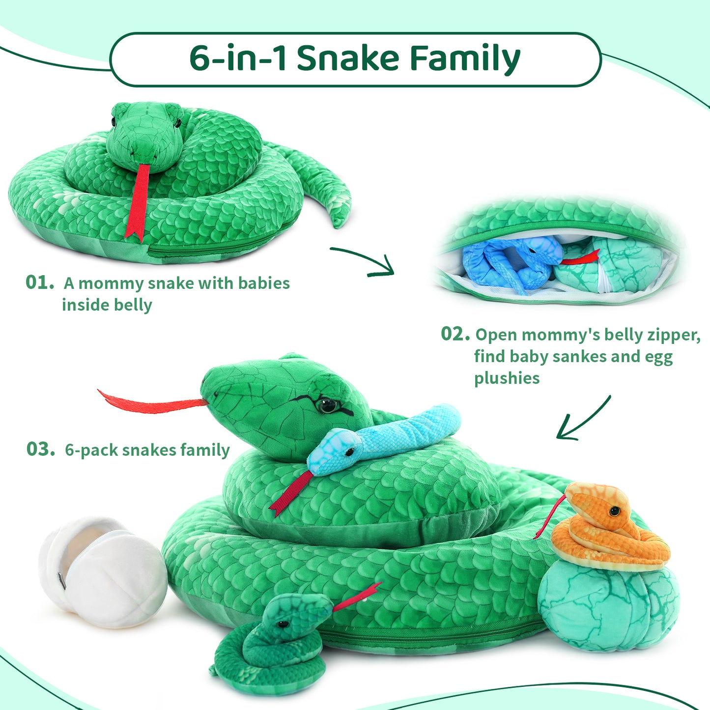 Realistic Snake Plush Toys, 55 Inches - MorisMos Safari Stuffed Animals - Free Shipping