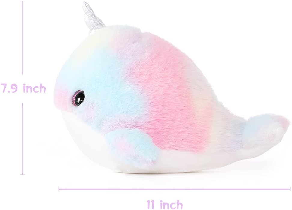 Rainbow Narwhal Stuffed Animals Unicorn Plush Toy, 11 Inches - Magical Rainbow Plushie for Little Girls Ages 3-8 - Enchanting Narwhal Toys