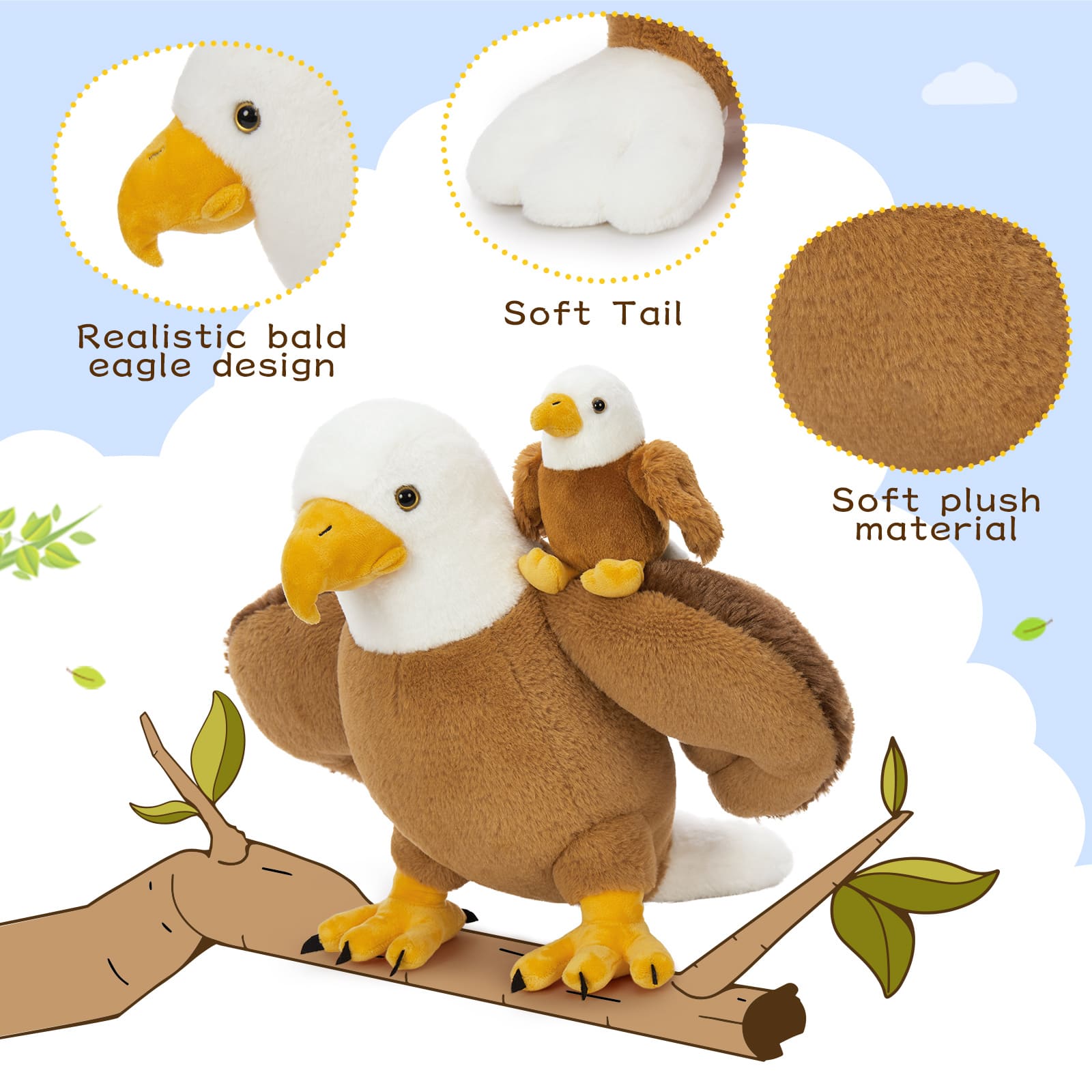 Bald Eagle Stuffed Animals Eagle Plush Toys, 15.75 Inches