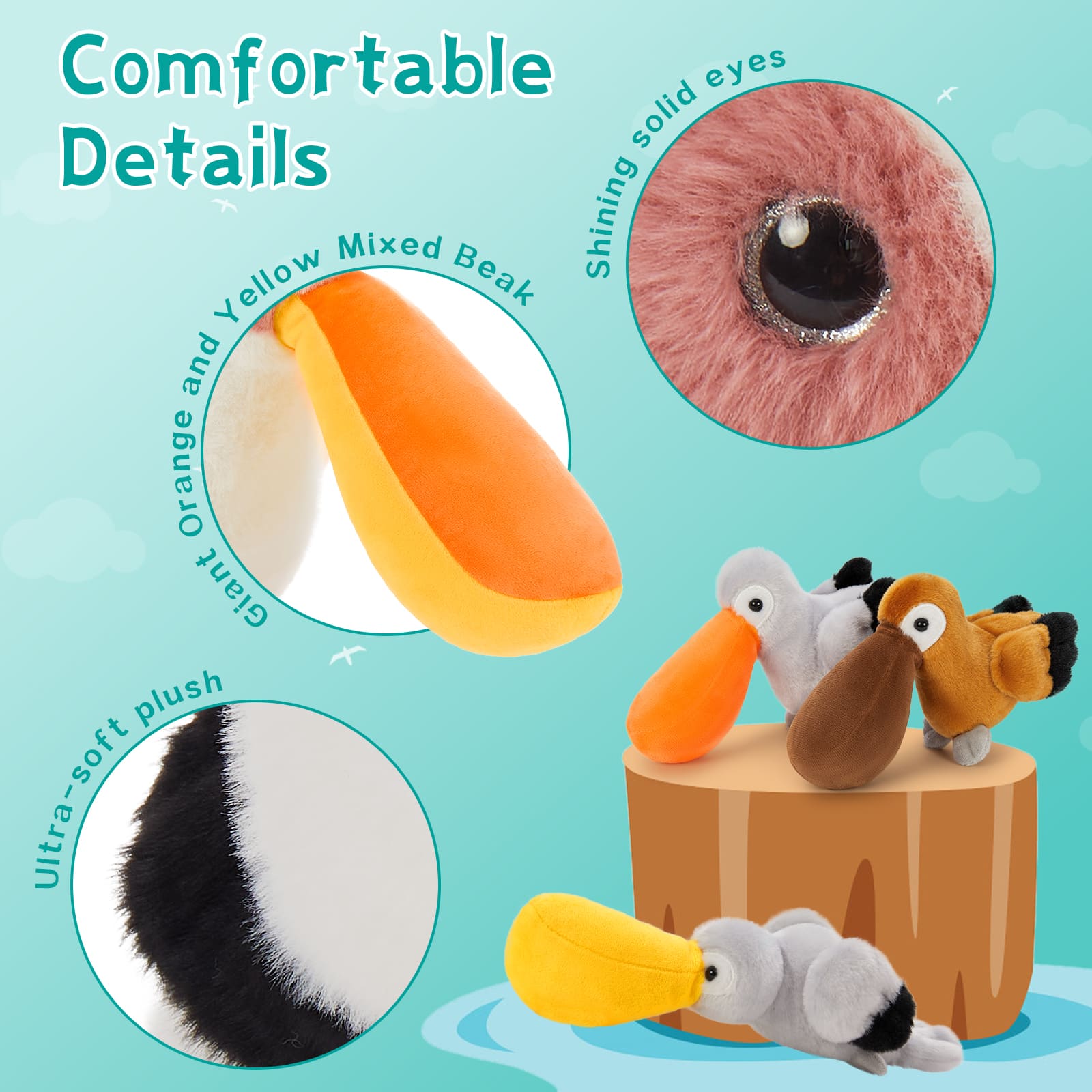 Pelican Stuffed Animal with Three Babies Inside, 17.5 Inches