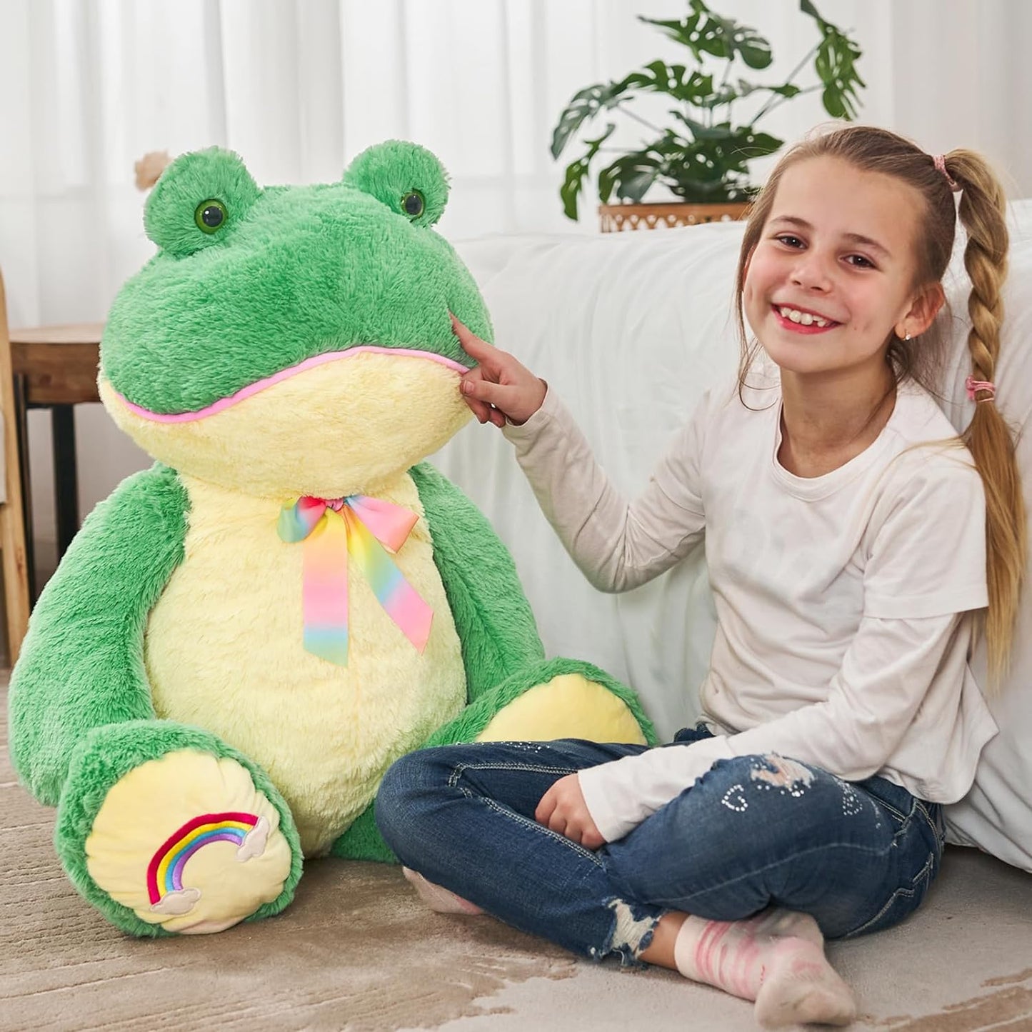 Realistic Large Frog Plush Toys - Green Frog Stuffed Animals 27 Inches - Cute Cartoon Frog Plush Pillows for Kids - Birthday/Christmas Gift for Kids Teens Adults