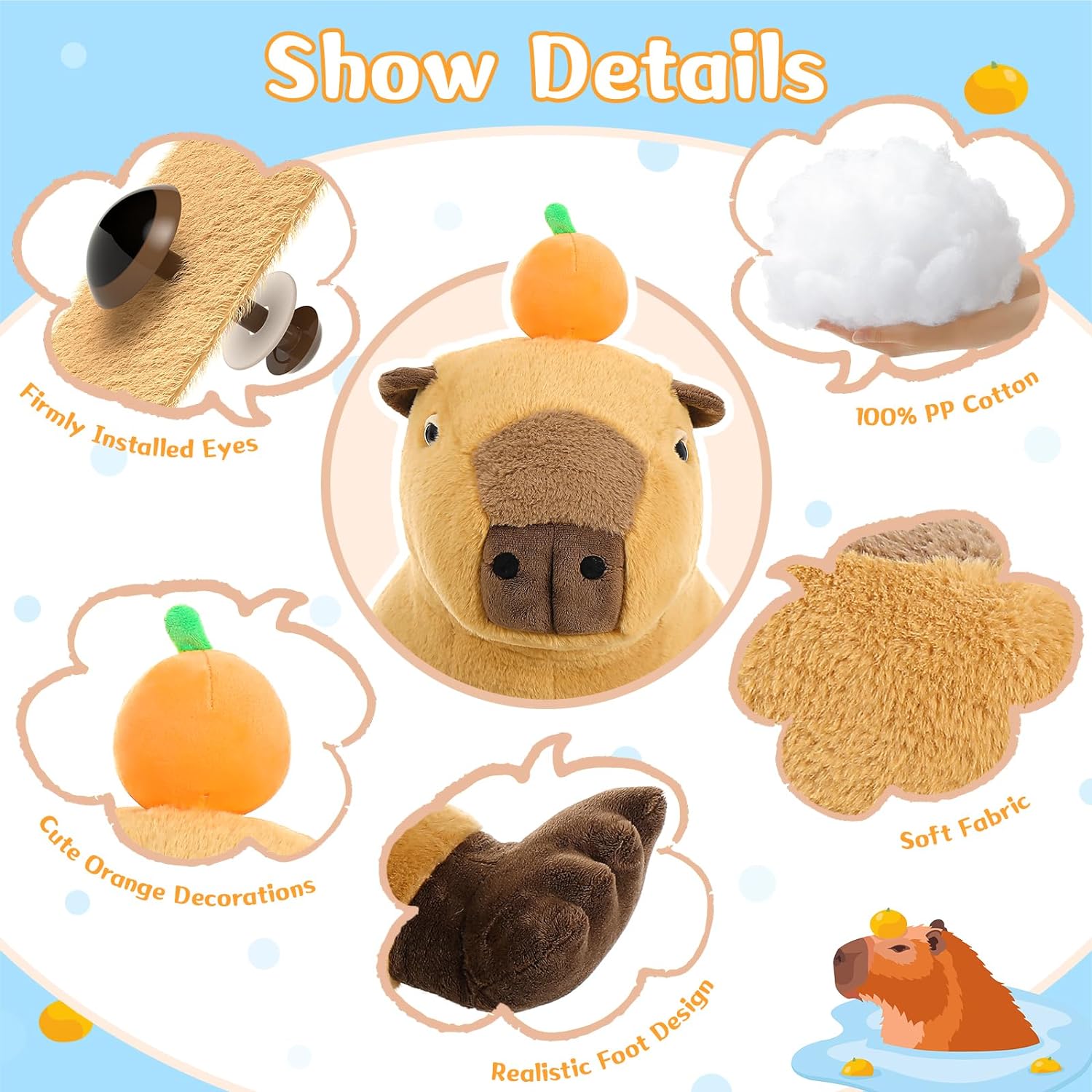 Capybara Peluche, Marron clair, 23,6 pouces