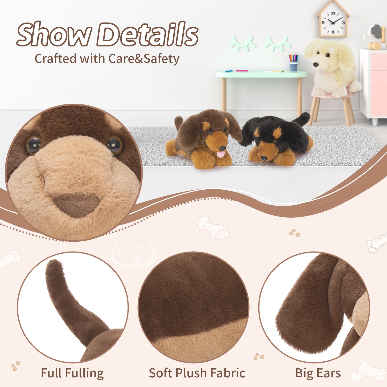 Dachshund Stuffed Animals Dog Plush Toys, Brown, 18 Inches