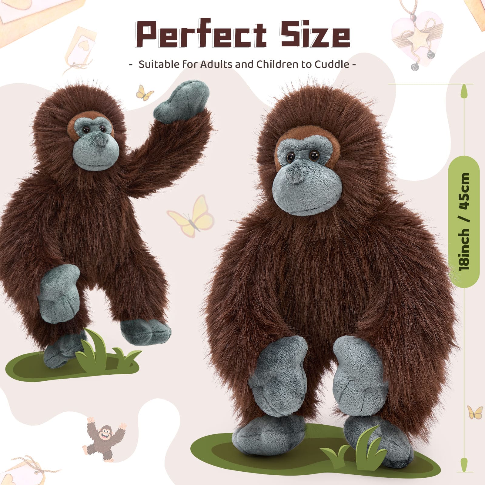 Long Arm Ape Stuffed Animals Monkey Plush Toys, 18 Inches