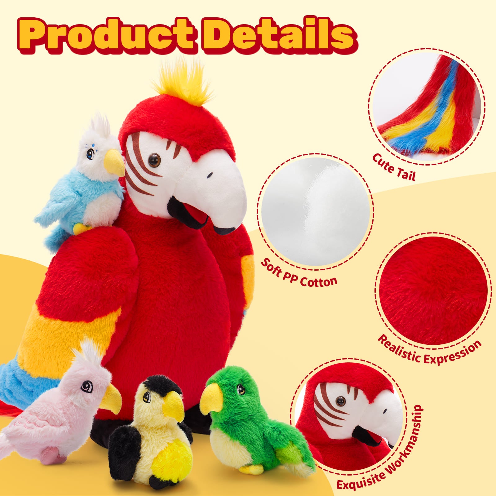 Feral Parrot Stuffed Animals Parrot Plush Toys, 17.7 Inches