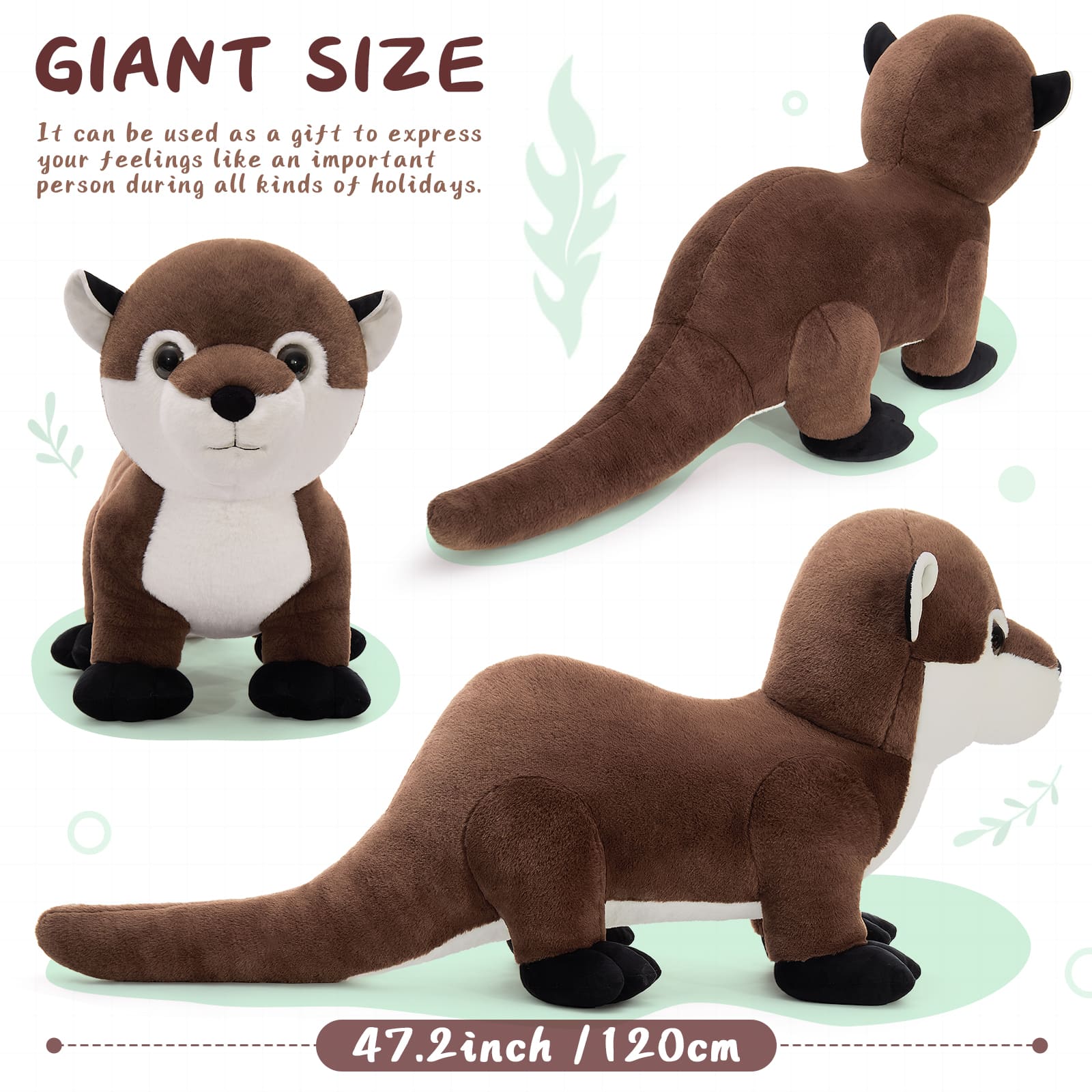 Realistic Giant Otter Stuffed Animals, Dark Brown, 47 Inches