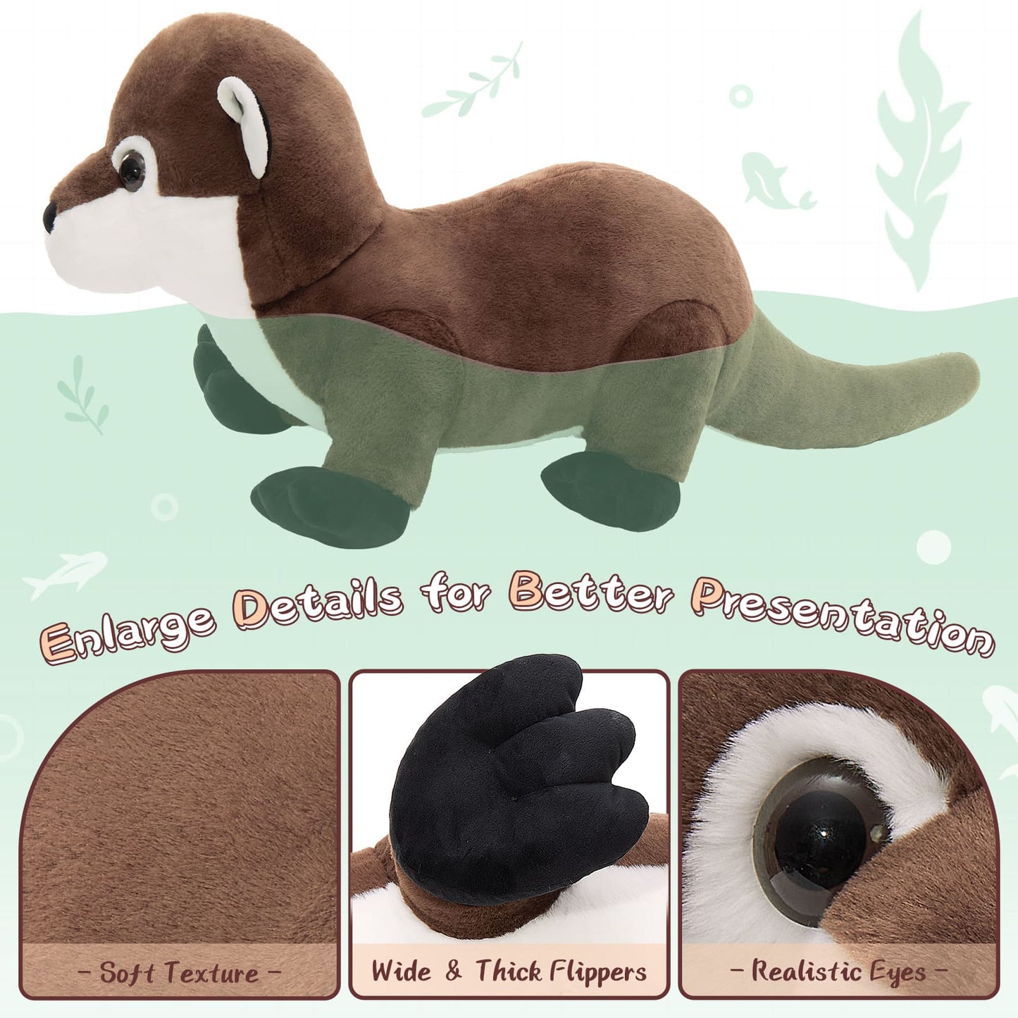 Realistic Giant Otter Stuffed Animals - Dark Brown River Otter Plush Toys - Lifelike Details - Cute Cartoon Otter Plush Dolls for Kids - Realistic Sea Otters Toys - Birthday/Christmas/Baby Shower Gift for Toddlers/Kids/Teens - MorisMos Stuffed Animals