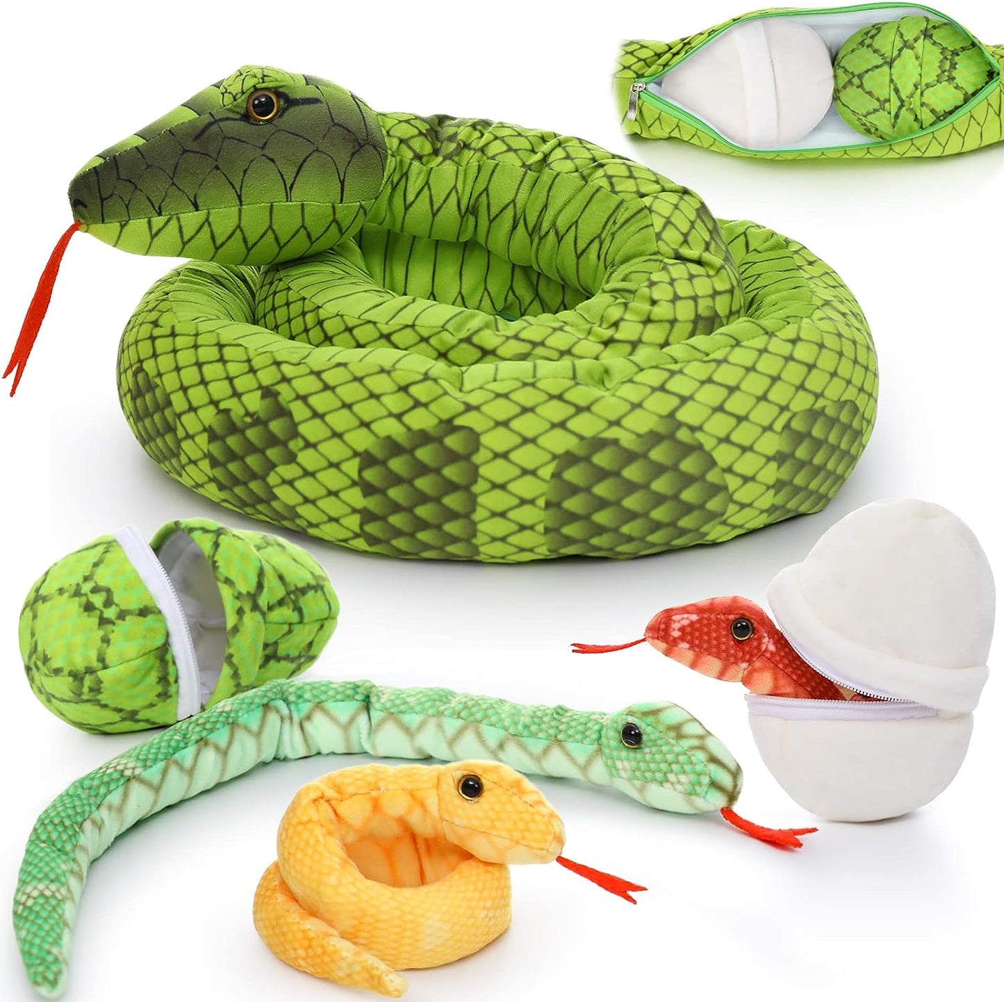 6 Pcs Realistic Snake Stuffed Animals - Snake Stuffed Animal Babies with Their Mom - Simulation Python Plush Dolls for Girls Boys - Stuffed Animals with Babies Inside - Cool Boa Plush Toys - Creative Christmas/Birthday Gift for Kids Teens Adults