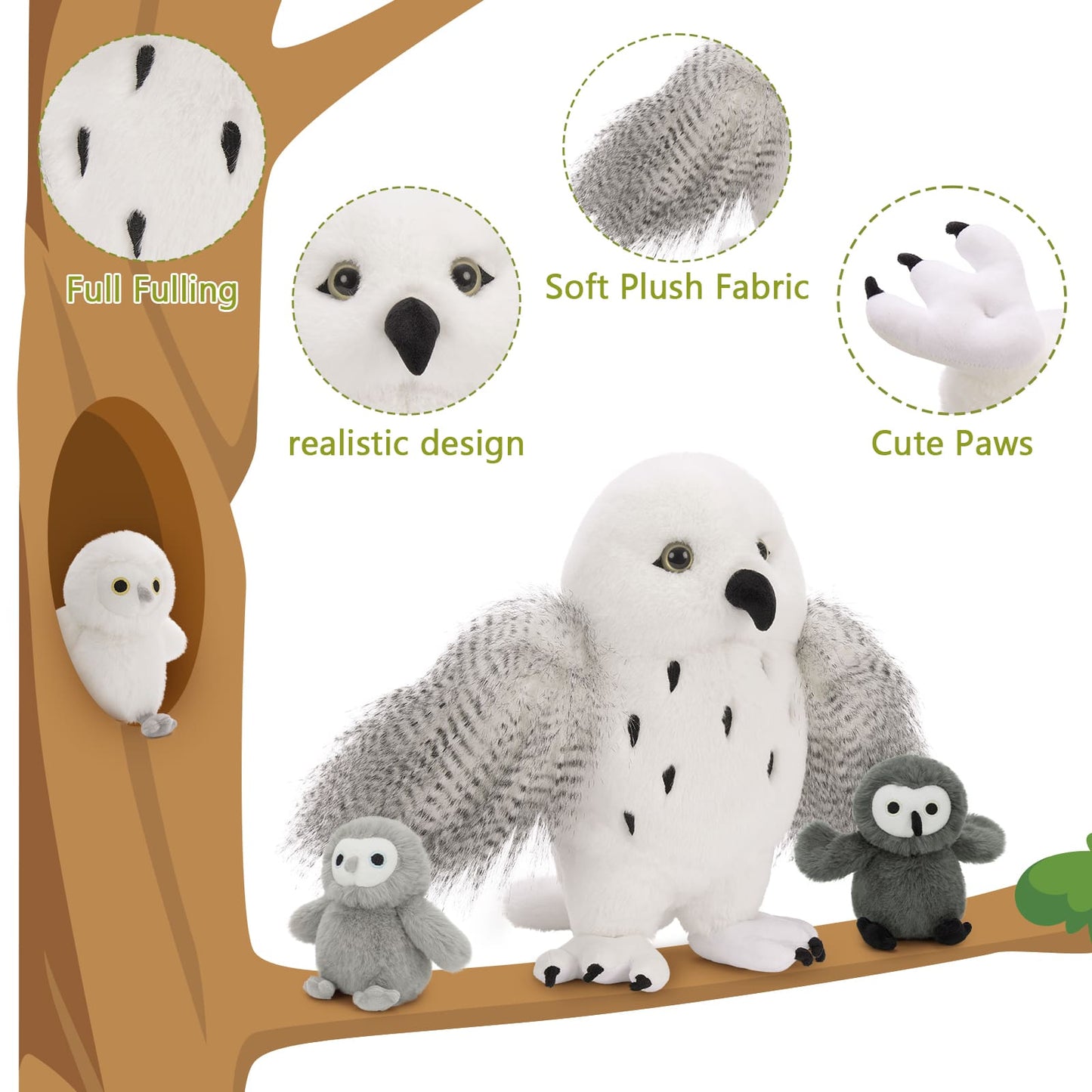 Lifelike Snowy Owl Stuffed Animals - Harry Potter Series Toys Hedwig - Stuffed Animal Babies with Their Mom - Stuffed Animals with Babies in the Belly - Realistic Owl Plush Toys - MorisMos Stuffed Animals - Adorable Plushie Companions