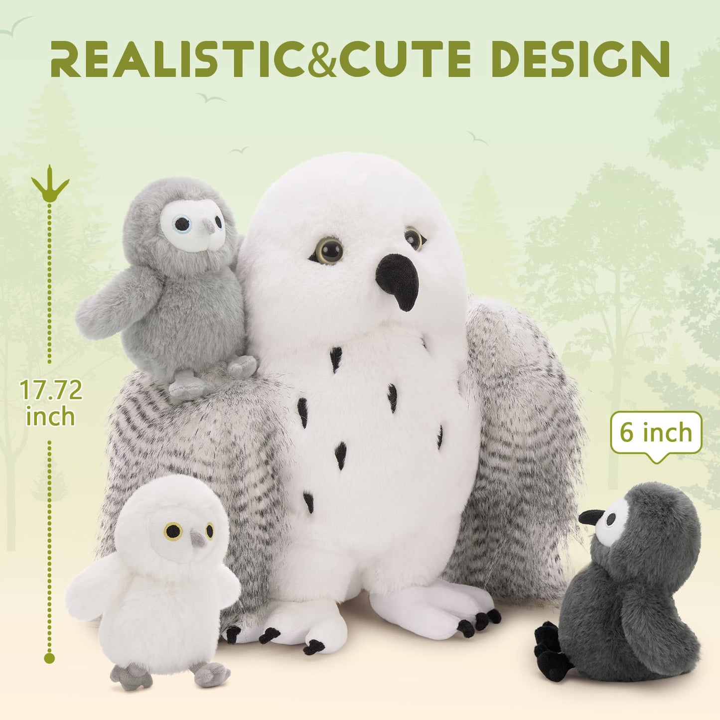 Lifelike Snowy Owl Stuffed Animals - Harry Potter Series Toys Hedwig - Stuffed Animal Babies with Their Mom - Stuffed Animals with Babies in the Belly - Realistic Owl Plush Toys - MorisMos Stuffed Animals - Adorable Plushie Companions