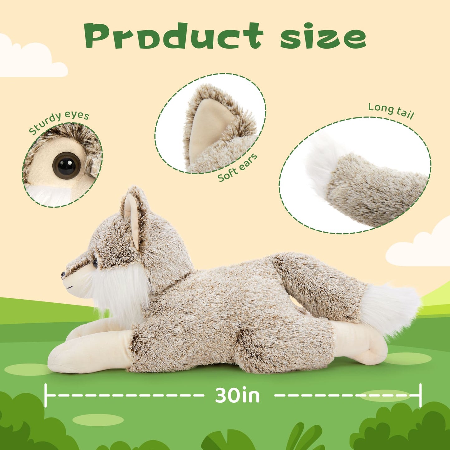 Lifelike Wolf Stuffed Animals - 30 Inches Wolf Plush Toys - Jungle Safari Party Decor - Stuffed Wolf for Boys Girls - Birthday/Christmas/Thanksgiving/Baby Shower Gift for Children Adults - Free Shipping Now