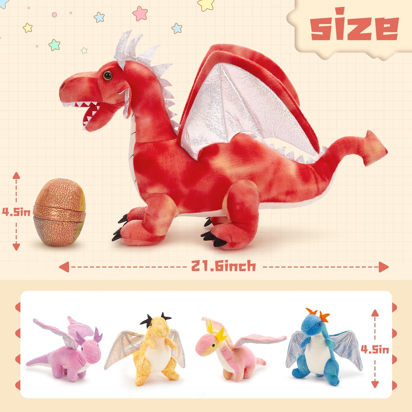 7 Pcs Flying Dragon Stuffed Animals Bulk, 21.6 Inches - Dragon Plush Toys - Mini Dragon Plush - Christmas Birthday Gift - Free Shipping